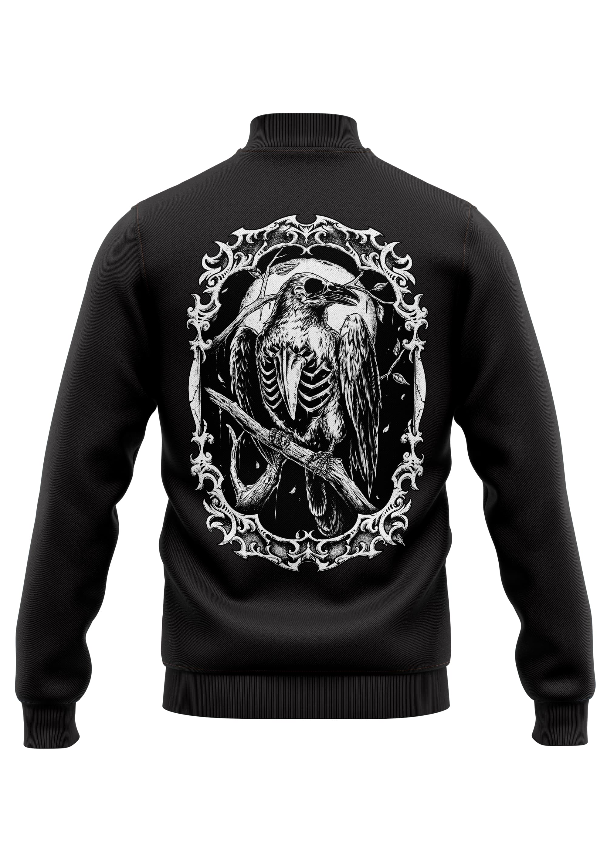 Schwere Unisex College-Jacke The Crow mit Skelettvogel-Grafik